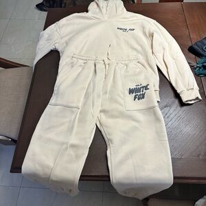 White Fox Boutique Cream Track Pants & Hoodie Set